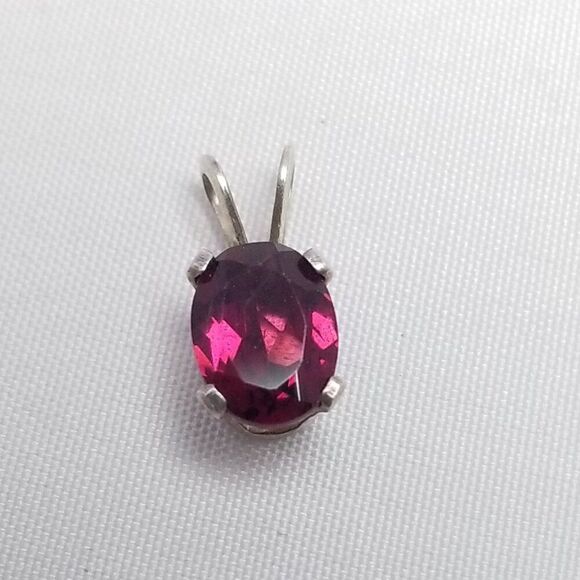 Vintage Sterling Silver Dark Pink Oval Rhinestone Pendant Charm, Small Estate - Picture 1 of 7